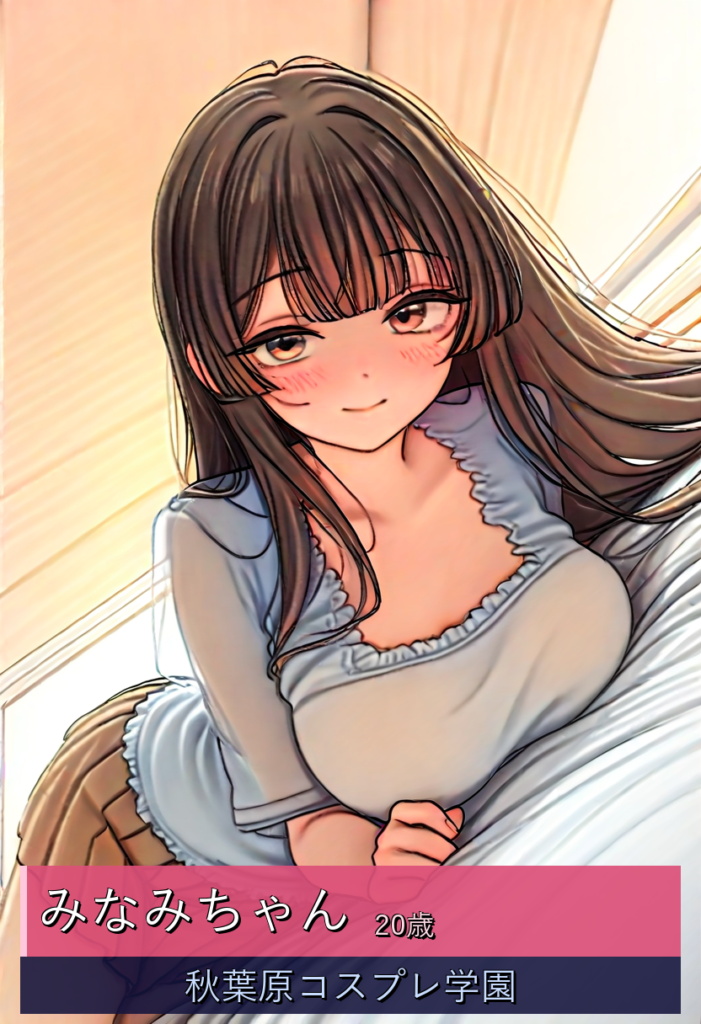 みなみちゃんの愛らしい笑顔とスレンダー美人脚 – 秋葉原コスプレ学園